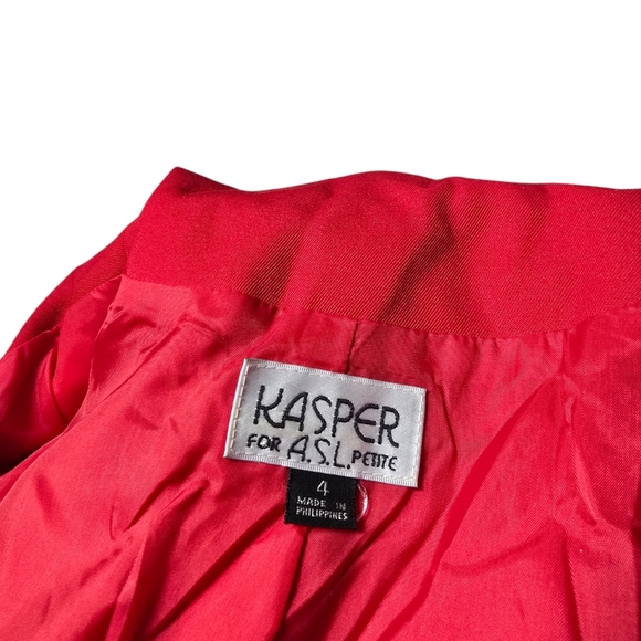 Kasper For A.S.L Petite Red Vintage Military Padded Gold Button Down Dress 4P - Picture 10 of 12